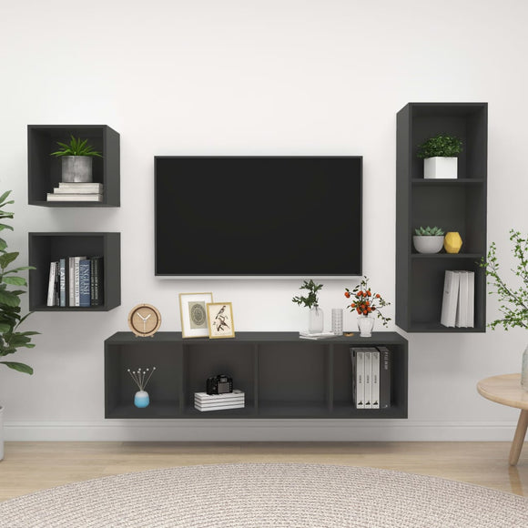 NNEVL 4 Piece TV Cabinet Set Grey Chipboard