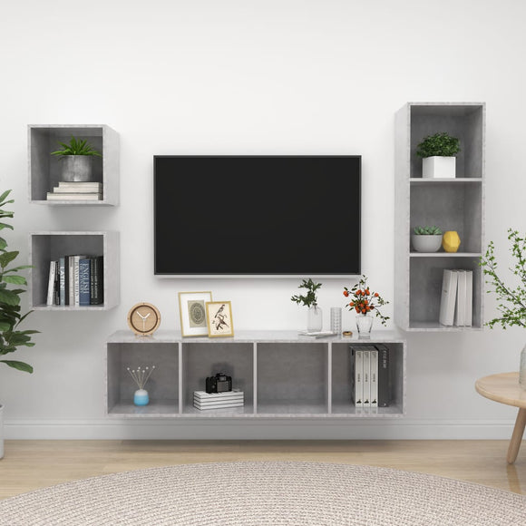 NNEVL 4 Piece TV Cabinet Set Concrete Grey Chipboard