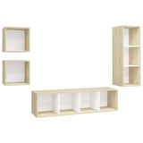 NNEVL 4 Piece TV Cabinet Set White and Sonoma Oak Chipboard
