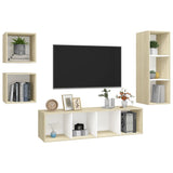 NNEVL 4 Piece TV Cabinet Set White and Sonoma Oak Chipboard