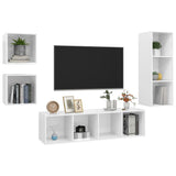 NNEVL 4 Piece TV Cabinet Set High Gloss White Chipboard
