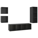 NNEVL 4 Piece TV Cabinet Set High Gloss Black Chipboard