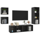 NNEVL 4 Piece TV Cabinet Set High Gloss Black Chipboard