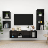NNEVL 4 Piece TV Cabinet Set High Gloss Black Chipboard