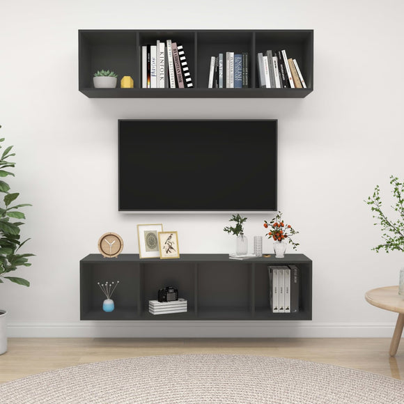 NNEVL Wall-mounted TV Cabinets 2 pcs Grey Chipboard