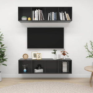 NNEVL Wall-mounted TV Cabinets 2 pcs High Gloss Grey Chipboard