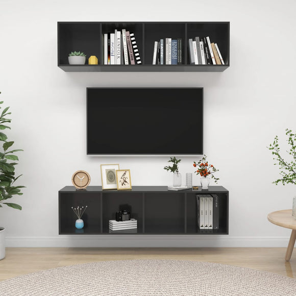 NNEVL Wall-mounted TV Cabinets 2 pcs High Gloss Grey Chipboard