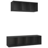 NNEVL 2 Piece TV Cabinet Set Black Chipboard
