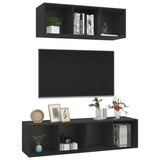 NNEVL 2 Piece TV Cabinet Set Black Chipboard