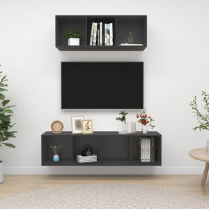 NNEVL 2 Piece TV Cabinet Set Grey Chipboard