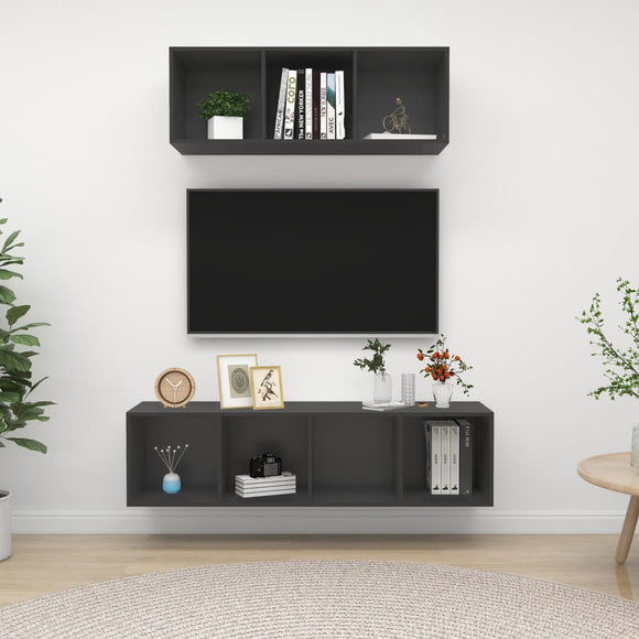 NNEVL 2 Piece TV Cabinet Set Grey Chipboard