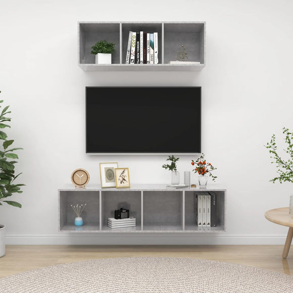 NNEVL 2 Piece TV Cabinet Set Concrete Grey Chipboard