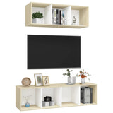NNEVL 2 Piece TV Cabinet Set White and Sonoma Oak Chipboard