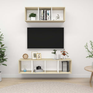 NNEVL 2 Piece TV Cabinet Set White and Sonoma Oak Chipboard