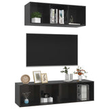 NNEVL 2 Piece TV Cabinet Set High Gloss Black Chipboard