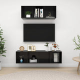 NNEVL 2 Piece TV Cabinet Set High Gloss Black Chipboard
