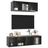 NNEVL 2 Piece TV Cabinet Set High Gloss Grey Chipboard