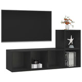 NNEVL 2 Piece TV Cabinet Set Black Chipboard