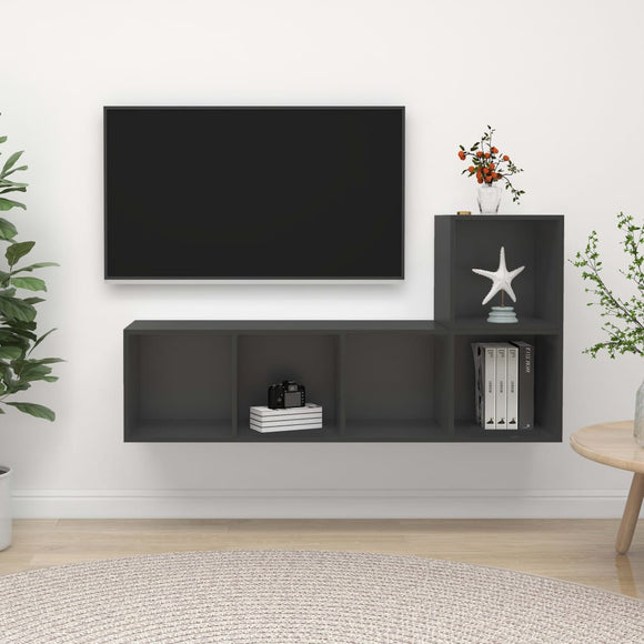 NNEVL 2 Piece TV Cabinet Set Grey Chipboard