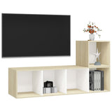 NNEVL 2 Piece TV Cabinet Set White and Sonoma Oak Chipboard