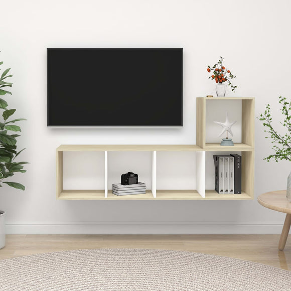 NNEVL 2 Piece TV Cabinet Set White and Sonoma Oak Chipboard