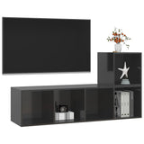 NNEVL 2 Piece TV Cabinet Set High Gloss Grey Engineered Wood