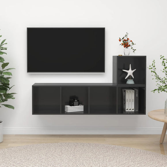 NNEVL 2 Piece TV Cabinet Set High Gloss Grey Engineered Wood