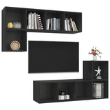 NNEVL 4 Piece TV Cabinet Set Black Chipboard