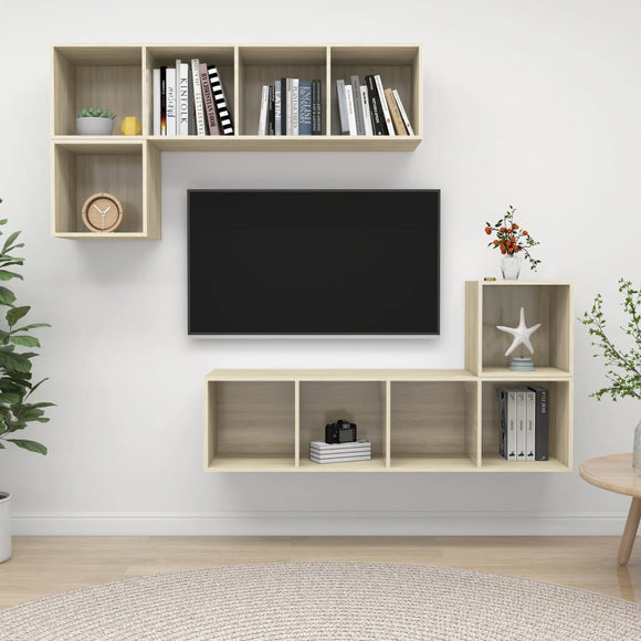 NNEVL 4 Piece TV Cabinet Set Sonoma Oak Chipboard