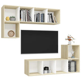 NNEVL 4 Piece TV Cabinet Set White and Sonoma Oak Chipboard