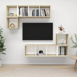 NNEVL 4 Piece TV Cabinet Set White and Sonoma Oak Chipboard