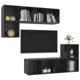 NNEVL 4 Piece TV Cabinet Set High Gloss Black Chipboard