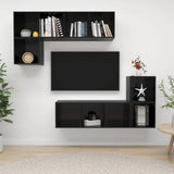 NNEVL 4 Piece TV Cabinet Set High Gloss Black Chipboard