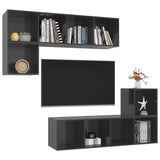 NNEVL 4 Piece TV Cabinet Set High Gloss Grey Chipboard