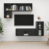 NNEVL 4 Piece TV Cabinet Set High Gloss Grey Chipboard