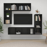 NNEVL 4 Piece TV Cabinet Set Black Chipboard