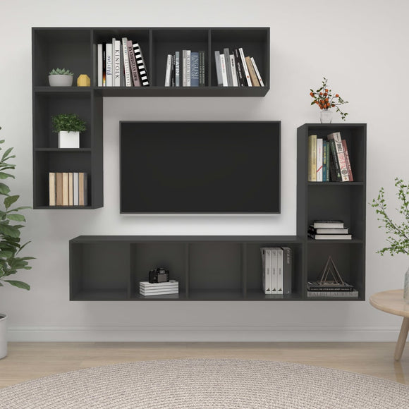 NNEVL 4 Piece TV Cabinet Set Grey Chipboard