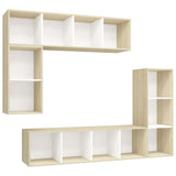 NNEVL 4 Piece TV Cabinet Set White and Sonoma Oak Chipboard