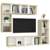 NNEVL 4 Piece TV Cabinet Set White and Sonoma Oak Chipboard