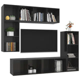 NNEVL 4 Piece TV Cabinet Set High Gloss Black Chipboard