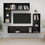 NNEVL 4 Piece TV Cabinet Set High Gloss Black Chipboard