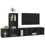 NNEVL 3 Piece TV Cabinet Set Black Chipboard