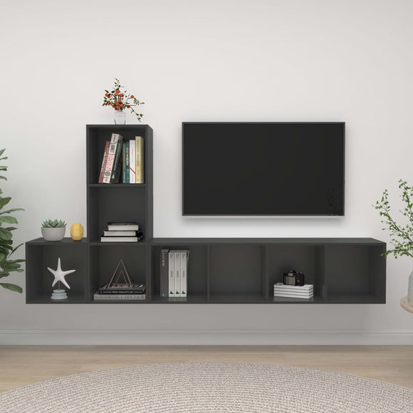 NNEVL 3 Piece TV Cabinet Set Grey Chipboard