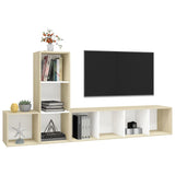 NNEVL 3 Piece TV Cabinet Set White and Sonoma Oak Chipboard