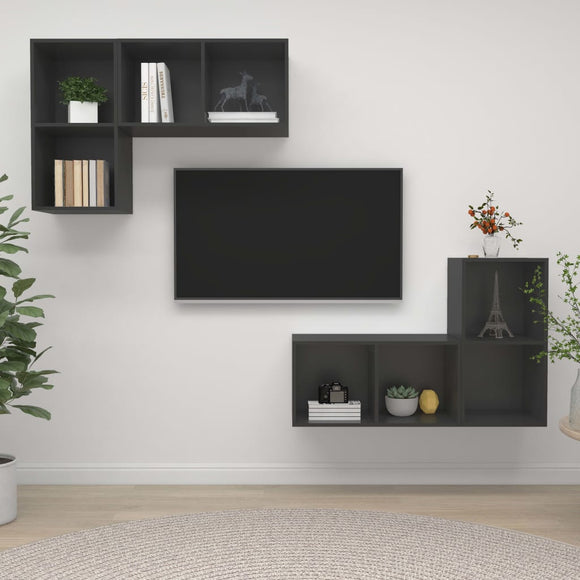 NNEVL Wall-mounted TV Cabinets 4 pcs Grey Chipboard