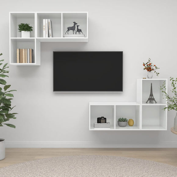 NNEVL Wall-mounted TV Cabinets 4 pcs High Gloss White Chipboard