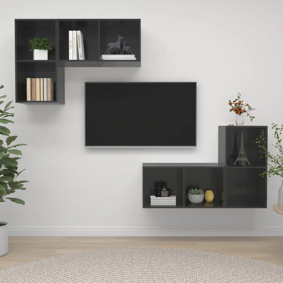 NNEVL Wall-mounted TV Cabinets 4 pcs High Gloss Grey Chipboard