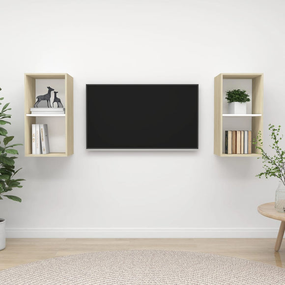 NNEVL Wall-mounted TV Cabinets 2 pcs White and Sonoma Oak Chipboard