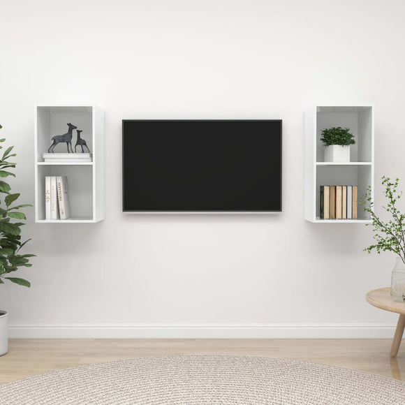 NNEVL Wall-mounted TV Cabinets 2 pcs High Gloss White Chipboard