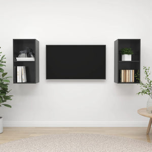 NNEVL Wall-mounted TV Cabinets 2 pcs High Gloss Grey Chipboard